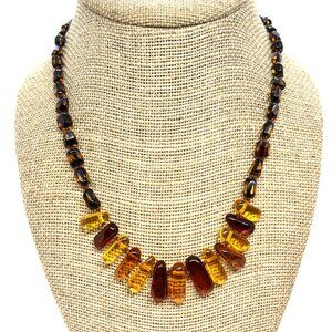 VINTAGE AMBER Beaded Necklace Honey Cognac Graduated Statement Baltic Style Boho
